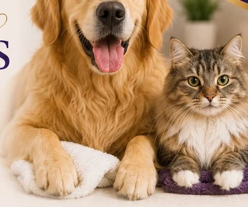 Cão e gato depois do banho